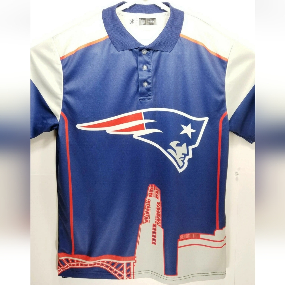 New England Patriots Mens Large Golf Shirt Polo All Over Print NFL Team Apparel